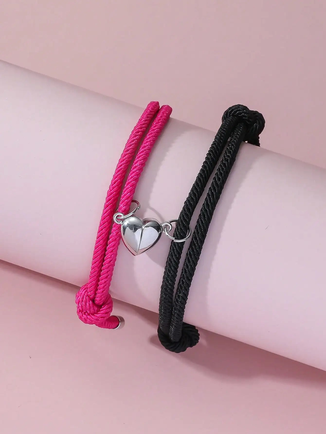 2 Pice 3 Color Black White Pink Bloe Hand Rope Love Magnetic Couple Good Friend Good Brother Party Student Travel Fashion Elegant Silver Mul