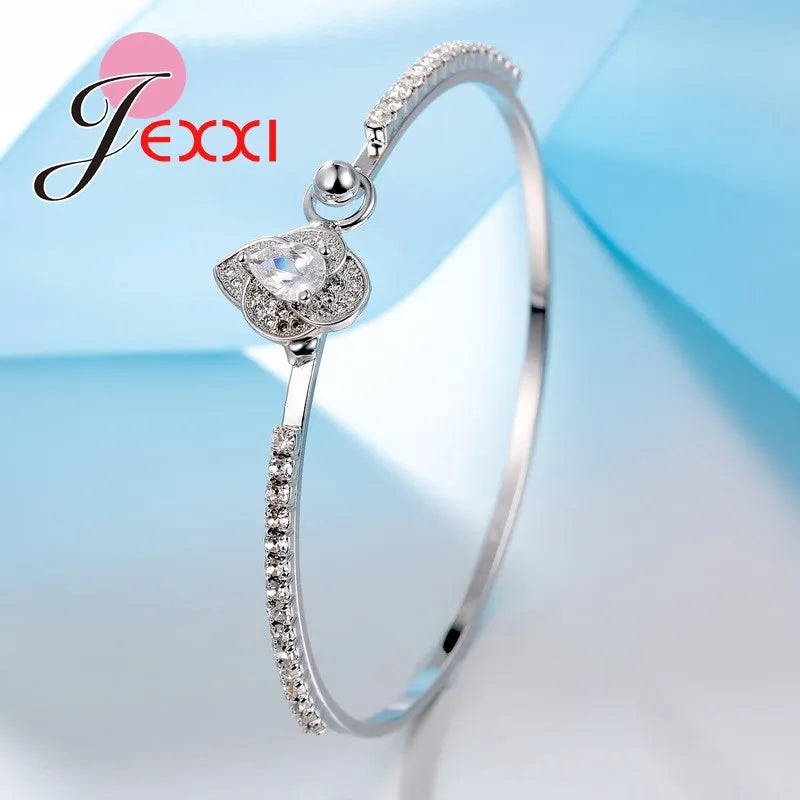 Bridal Wedding Accessories 925 Sterling Silver Needle Cubic Zirconia Stone Flower Bangle Bracelet for Women Men Bijoux