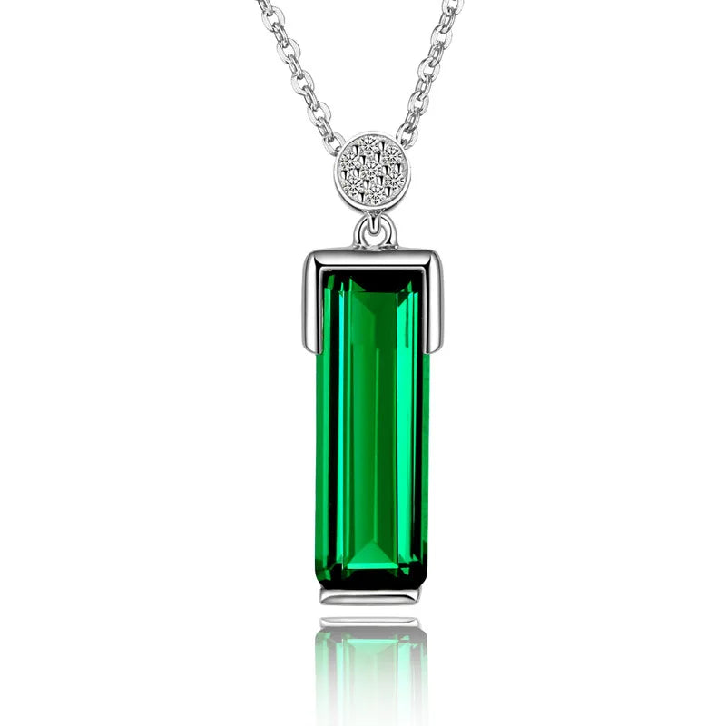 silver 925 necklace Emerald Pendant Green Jewelry Bizuteria Woman Jade Emerald bijoux femme chain 925 sterling silve necklaces