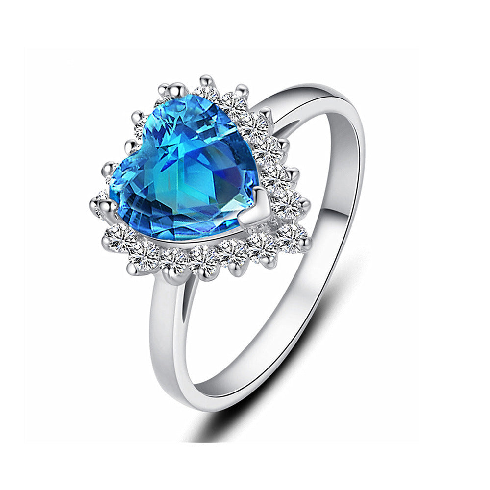 Micro Inlaid Zircon Heart Of The Ocean Necklace Ring Earings Set - BMYANY