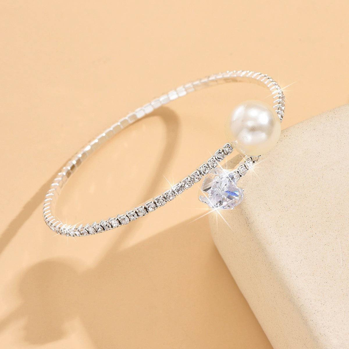 Bracelet élastique Cœur Perles et Diamants pour Femme - BMYANY