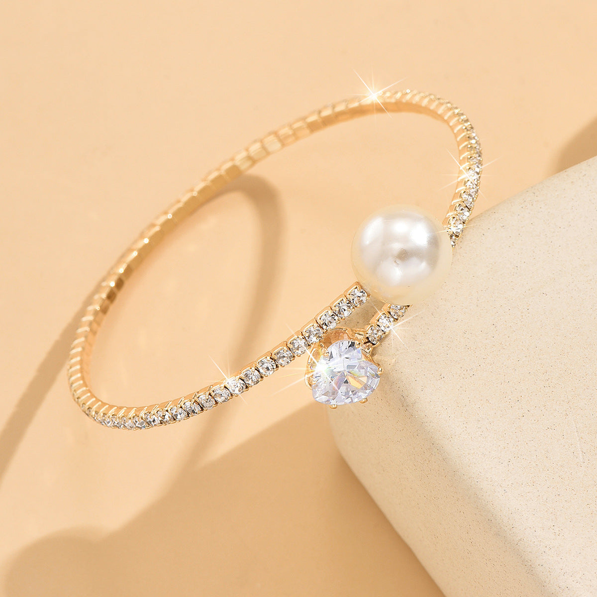 Bracelet élastique Cœur Perles et Diamants pour Femme - BMYANY