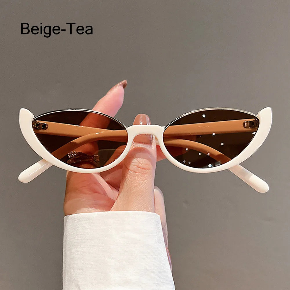 New Small Cat Eye Sunglasses Women Men Trendy Vintage Shades Eyewear Fashion Driving Cycling Sunglasses Half-frame Sun Glasses