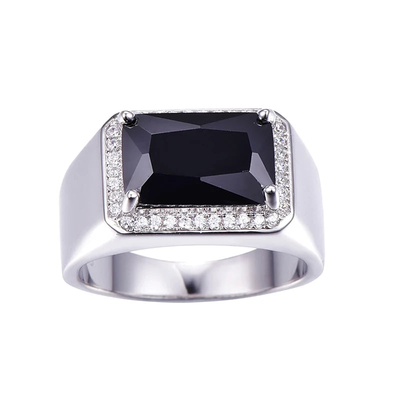 Luxury 6.8ct Black Spinel Male Ring Vintage Genuine 925 silver ring men Fine Jewelry S925 Big size Bijoux Jewelry With Gift Box