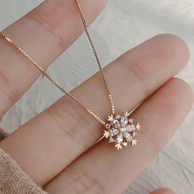 Real 925 Sterling Silver Necklace Snowflake Clavicle Necklace For Women Jewelry Charming Chain Necklace Collares Bijoux