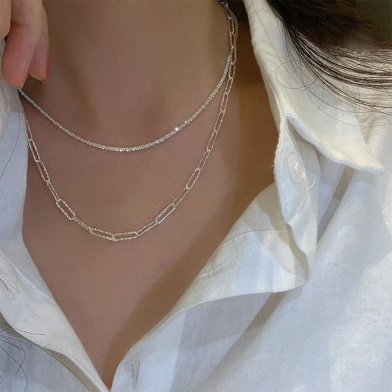 3 Model Silver Color Sparkling Necklace For Women Trendy Clavicle Chain Choker Girls Korean Wedding Party Jewelry Accessories