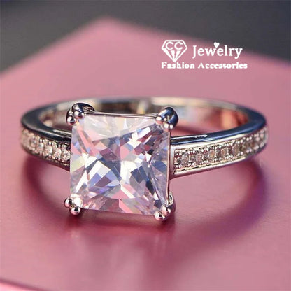 Bagues carrées princesse 8 x 8 mm en zircone cubique plaqué or blanc, bijoux de fiançailles pour femmes, CC079