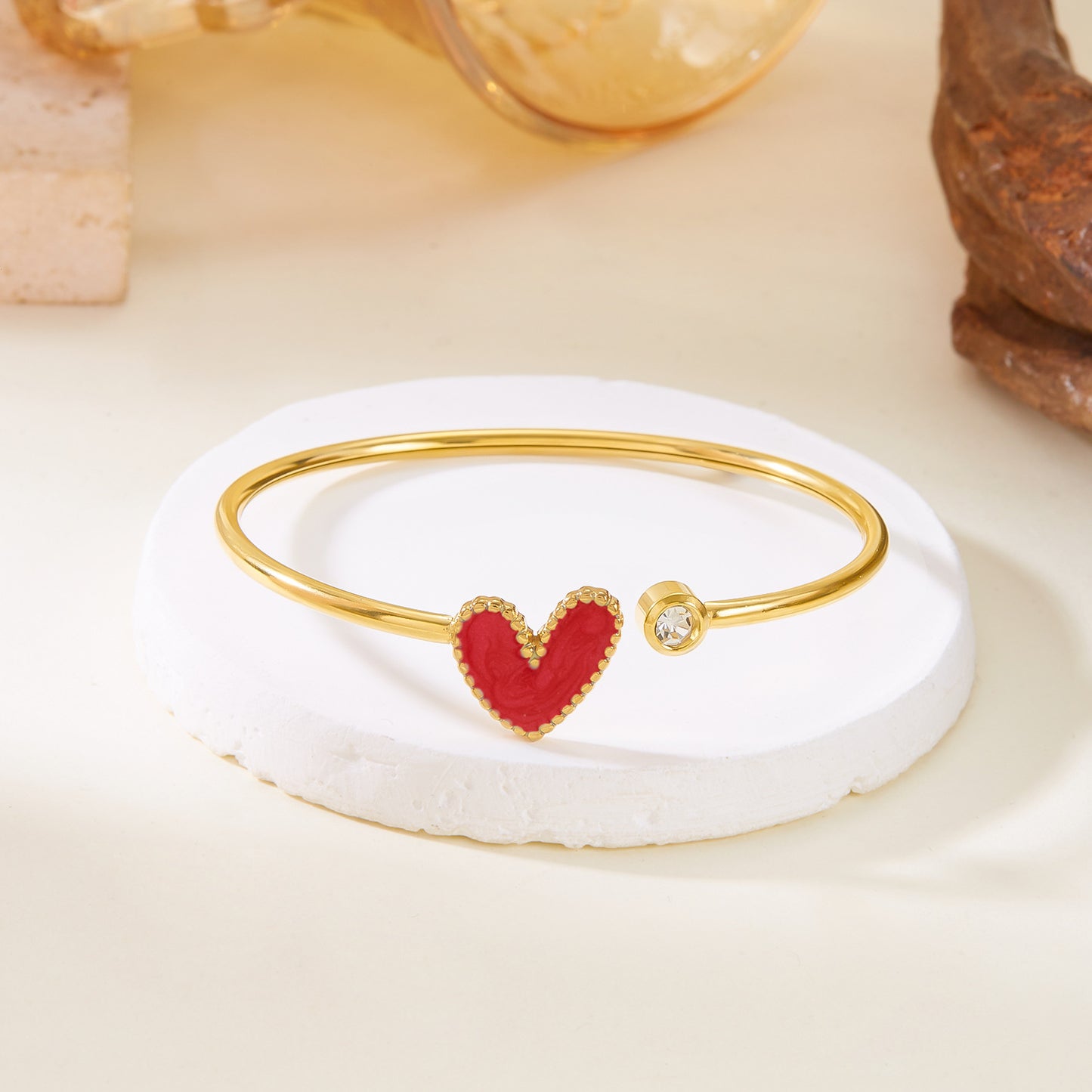 Hollow Drop Oil Heart Shape With Diamond Bracelet - BMYANY