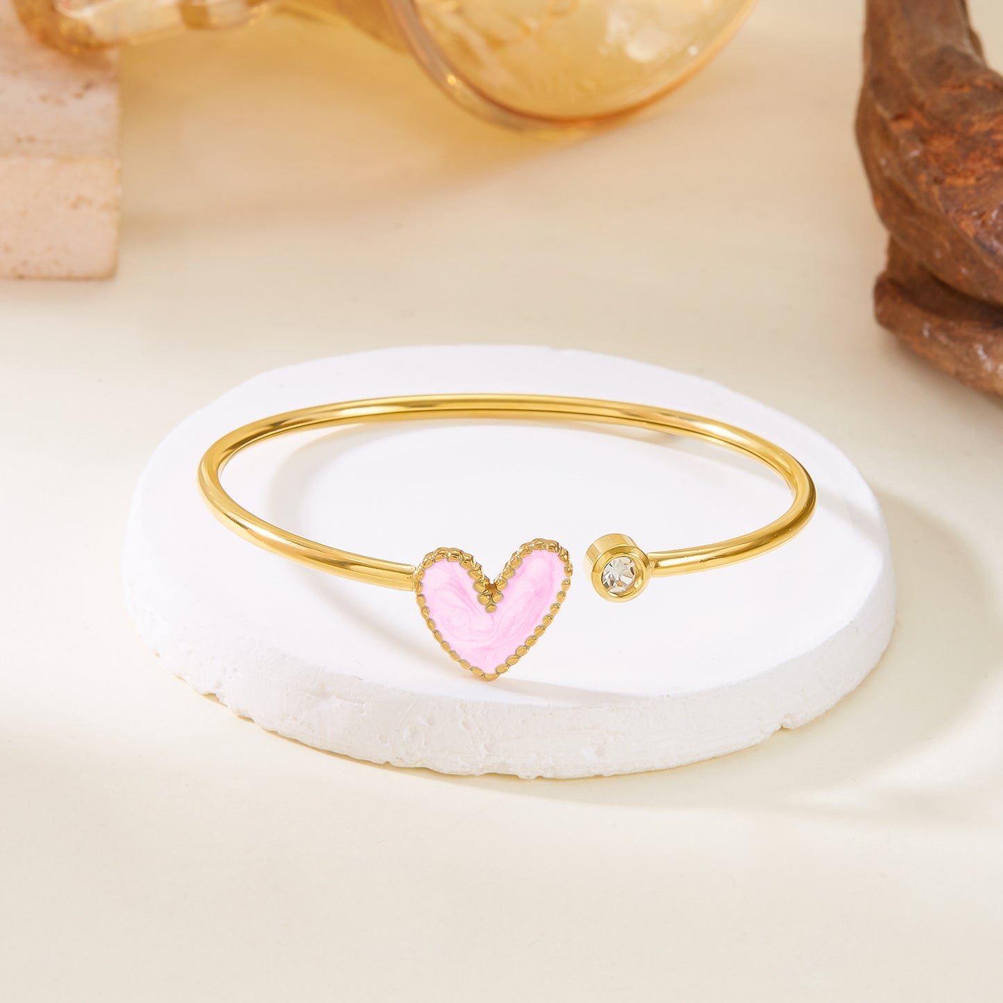 Hollow Drop Oil Heart Shape With Diamond Bracelet - BMYANY