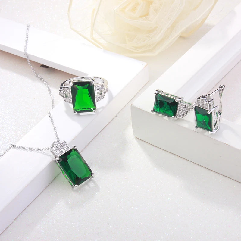 CC Fashion Jewelry Stud Earrings For Women Silver Color Green Stone Clip Drop Earring Engagement Bride Wedding Bijoux CCE175