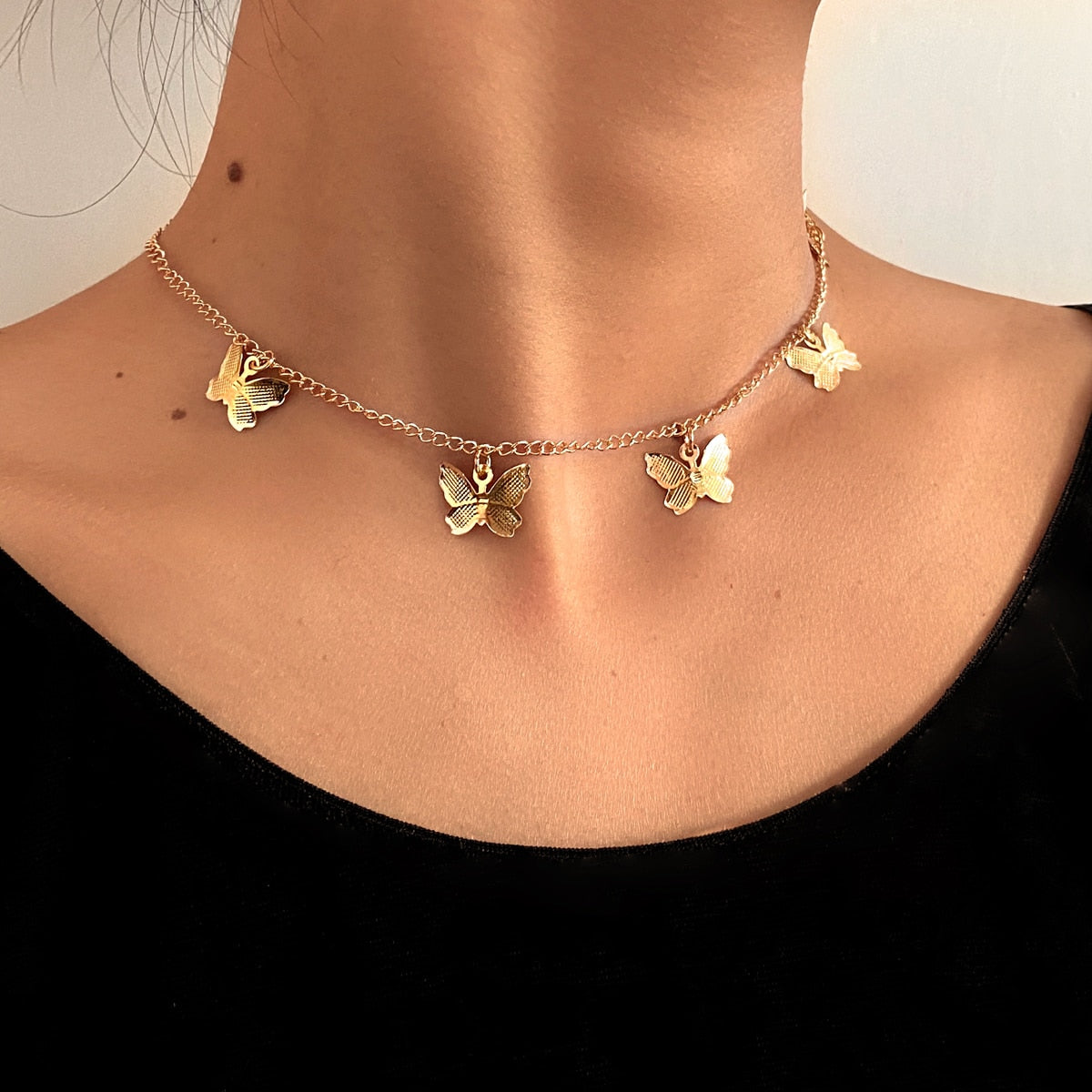 Gold Chain Butterfly Pendant Choker for Women