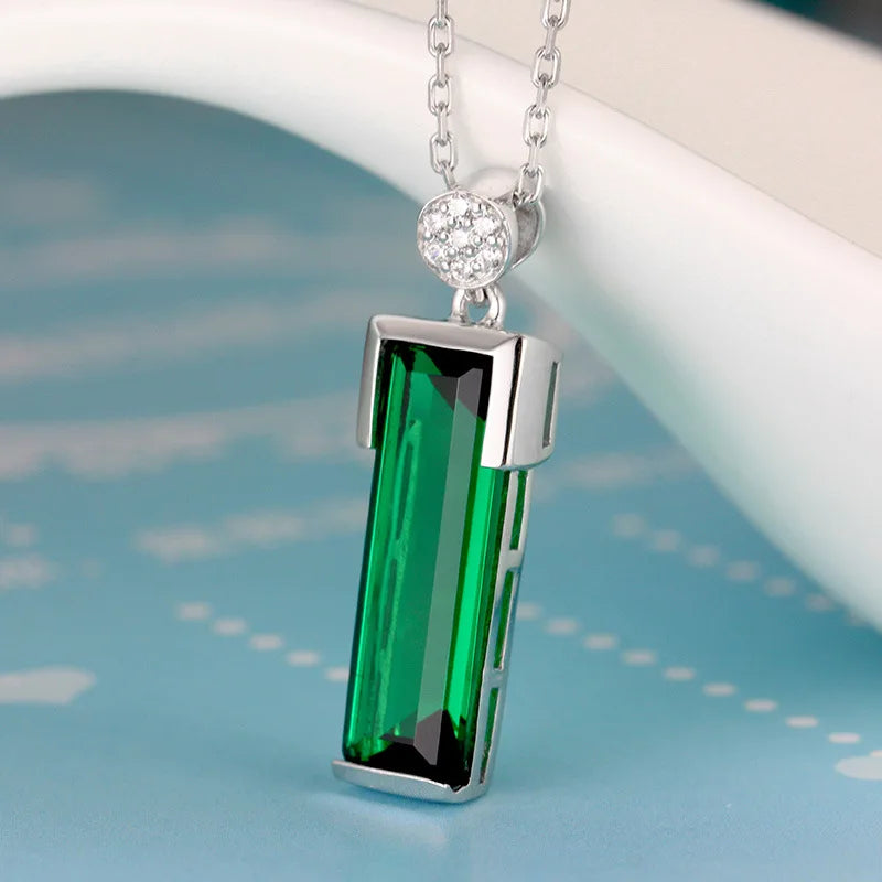 silver 925 necklace Emerald Pendant Green Jewelry Bizuteria Woman Jade Emerald bijoux femme chain 925 sterling silve necklaces