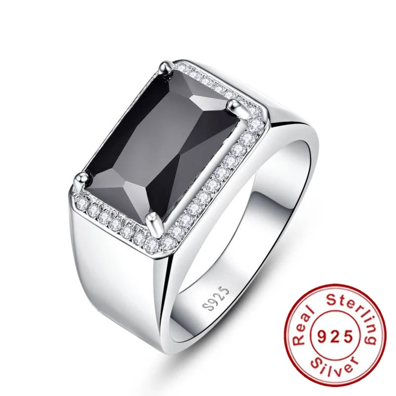 Luxury 6.8ct Black Spinel Male Ring Vintage Genuine 925 silver ring men Fine Jewelry S925 Big size Bijoux Jewelry With Gift Box