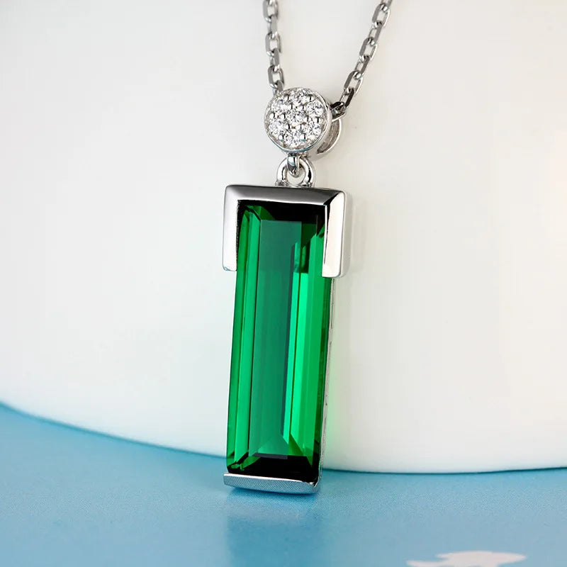 silver 925 necklace Emerald Pendant Green Jewelry Bizuteria Woman Jade Emerald bijoux femme chain 925 sterling silve necklaces