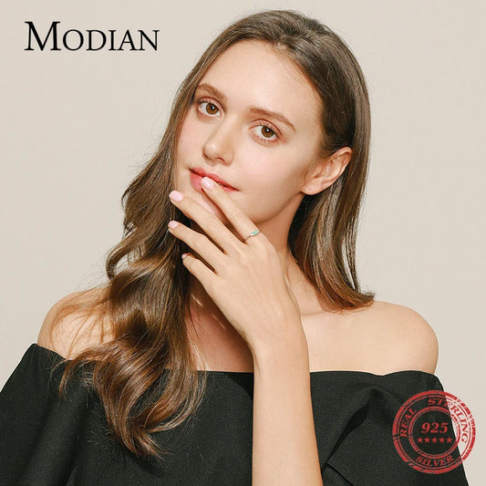 Modian Charm Luxury Real 925 Stelring Silver Green Tourmaline Fashion Finger Rings For Women Fine Jewelry Accessories New Bijoux